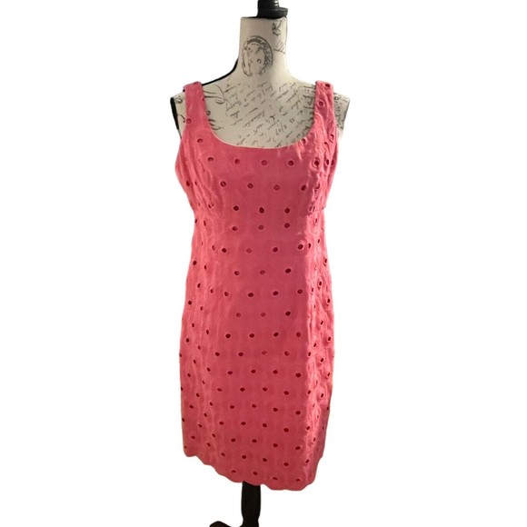 Muse Woman’s Size 8 Pink Embroidered Circle Textured Empire Waist Lined Dress - Picture 11 of 16